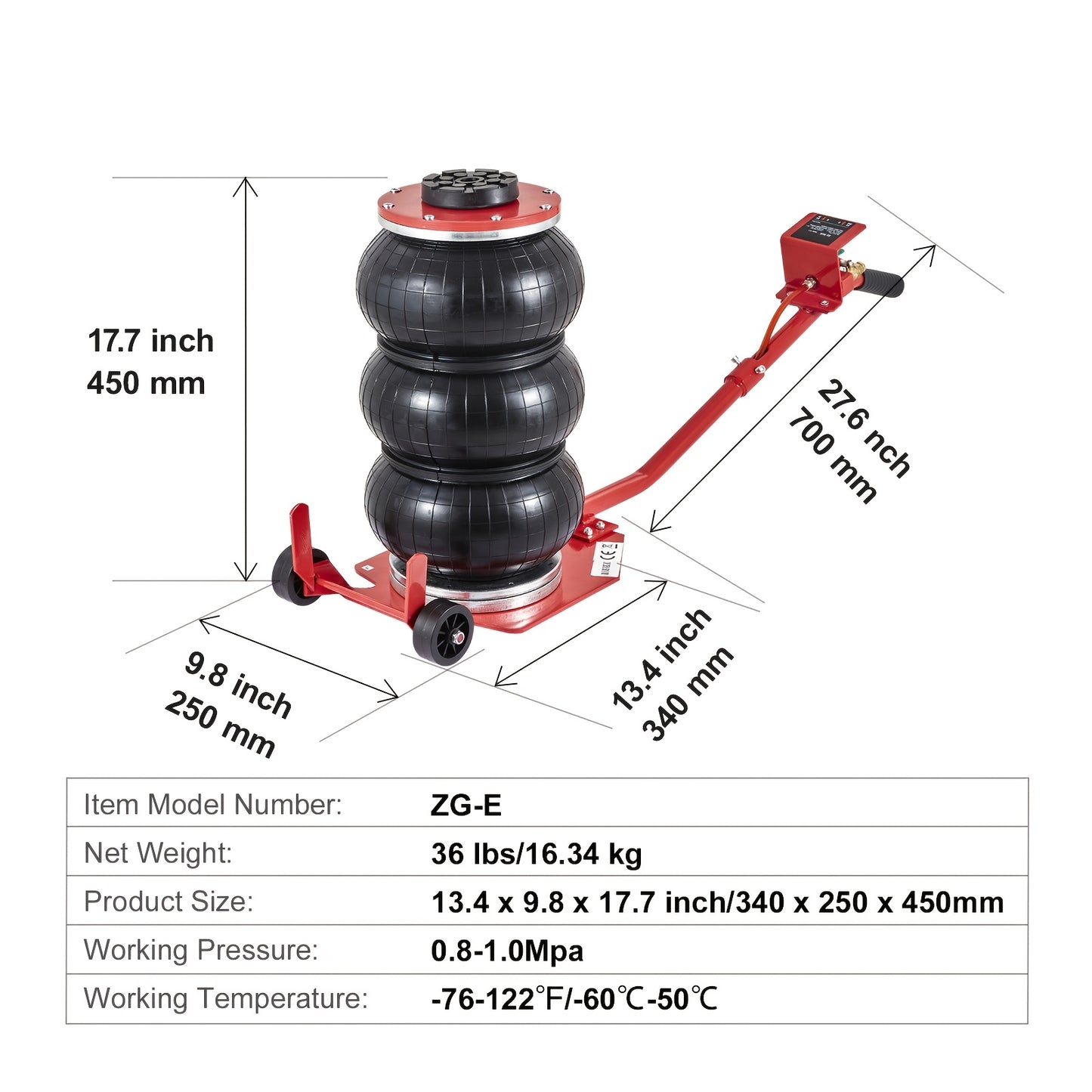 Happybuy Air Jack, 3 Ton/6600 Lbs Capacity, Triple Bag, Includes Six Steel Pipes, Elevates to 17.7 Inch/450mm, Quick 3-5 Second Lift, Pneumatic Jack with Extended Handles for Vehicle, Garage