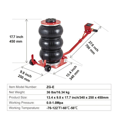 Happybuy Air Jack, 3 Ton/6600 Lbs Capacity, Triple Bag, Includes Six Steel Pipes, Elevates to 17.7 Inch/450mm, Quick 3-5 Second Lift, Pneumatic Jack with Extended Handles for Vehicle, Garage