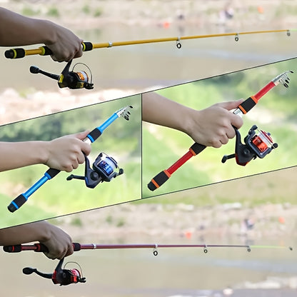 [Portable Fishing Rod Set] Portable All-in-One Fishing Gear Set | Telescopic Fishing Rod with Rotating Reel, Bait Hooks, Travel Case, Storage Bag, Soft Bait T-Shaped Tail Pre-Wound Spool Kit