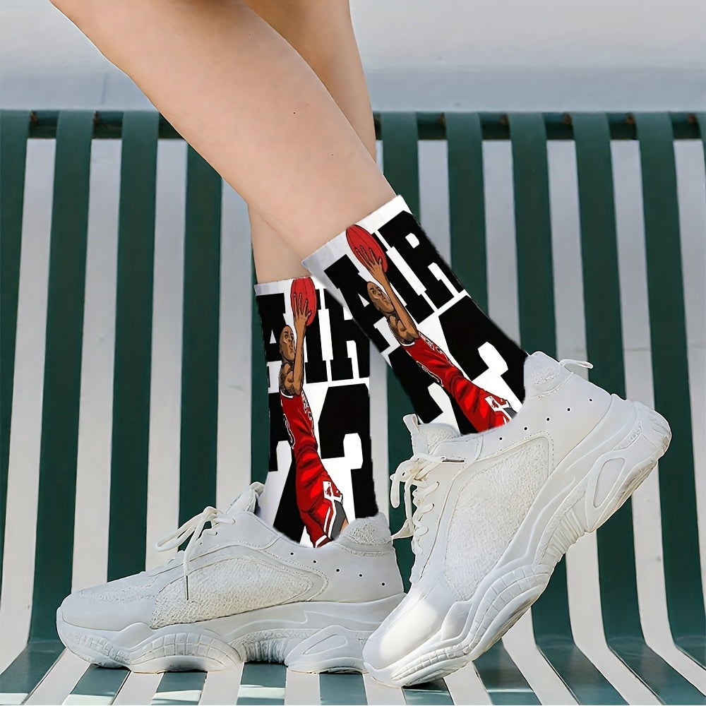 1pc 's 23 Iconic Jumpman Logo Socks - Breathable Stretchy Basketball Jersey Number 23 Design, Iconic Red/Black Colorblock for Fans, Gifts & Casual Attire (Limited Edition) - Hand Wash Only (Polyester/Spandex