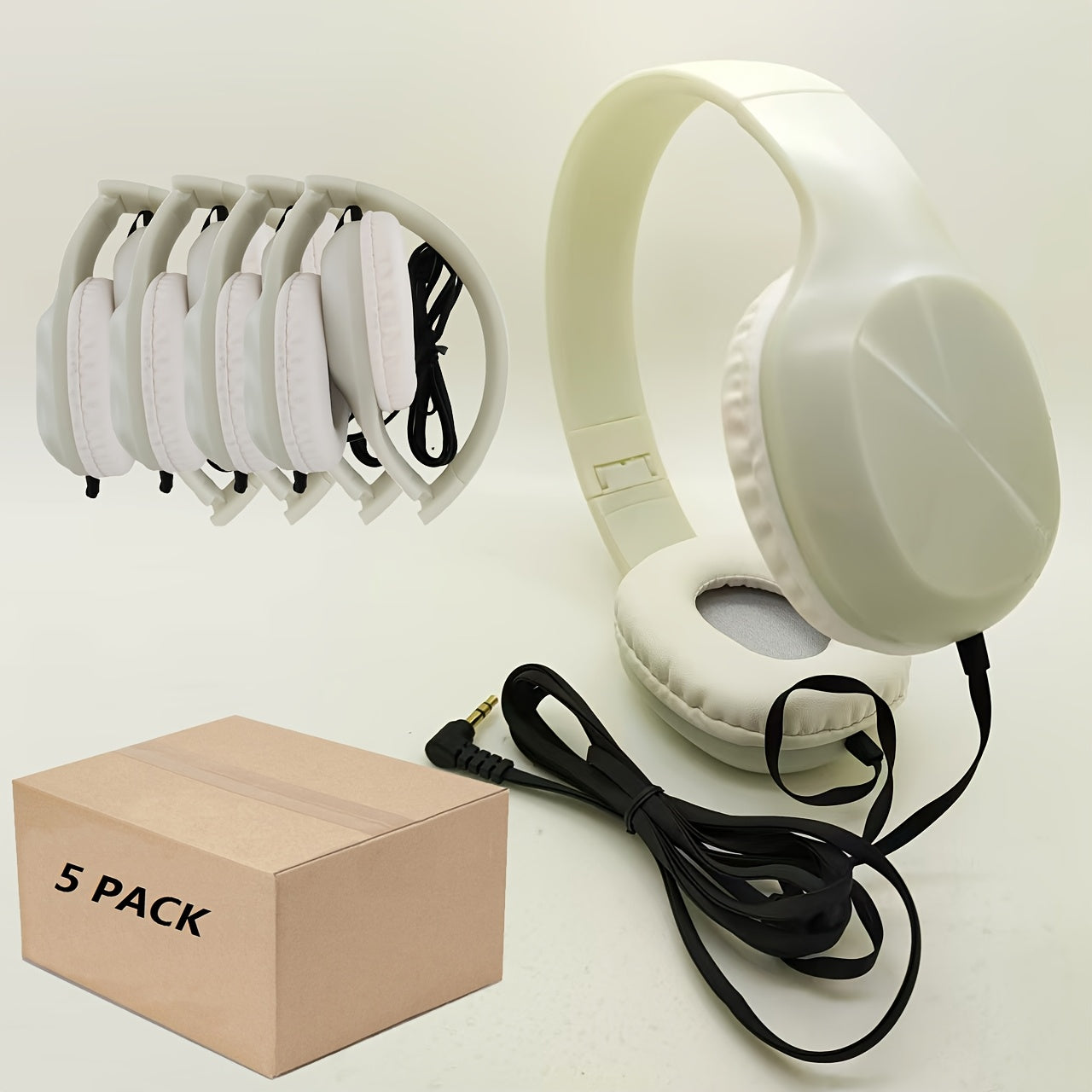 5 PACK Getgold High Quality Moonlight Wired Classroom Headphones, School, Airplane, For Online Learning And Travel, Student On Ear Comfy Fold Earphones For Library, HQ Stereo Sound 3.5mm Jack 5FT Flat Wire, Designed To Be Ful