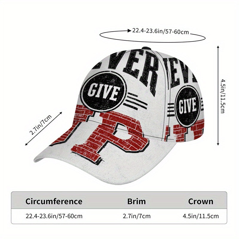 1pc "Never Give Up" Typography Print Baseball Cap - Adjustable Snapback, Polyester, Full-Body Vibrant Red & White Design, Ideal for Sports, Outdoor Running & Street Style