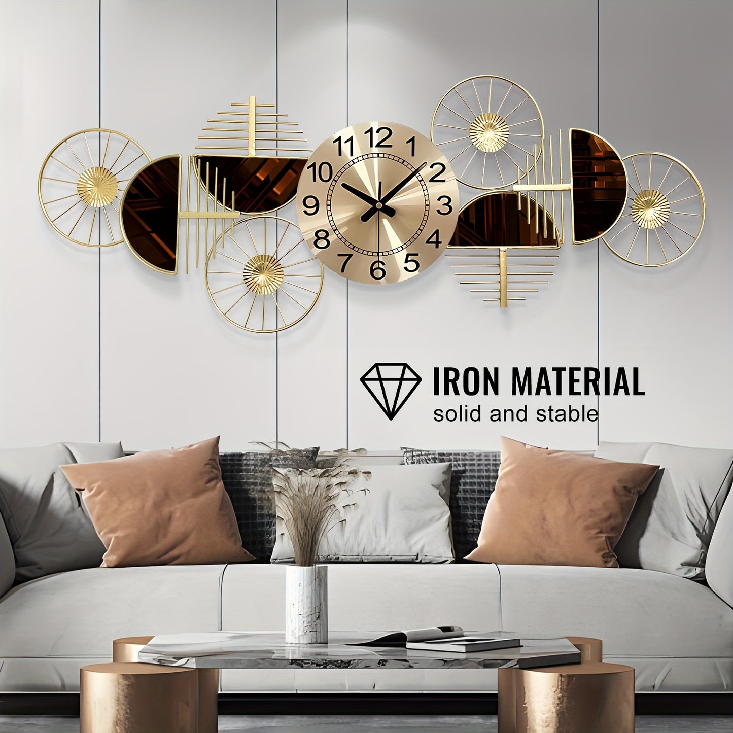 39 X 16 Inch Large Metal Wall Clock Decorative 3D Metal Wall Art Clock For Living Room Bedroom Creative Modern Big Wall Clock Decor Silent No-Ticking - Perfect Gift For Housewarming & Home Decor Enthusiasts