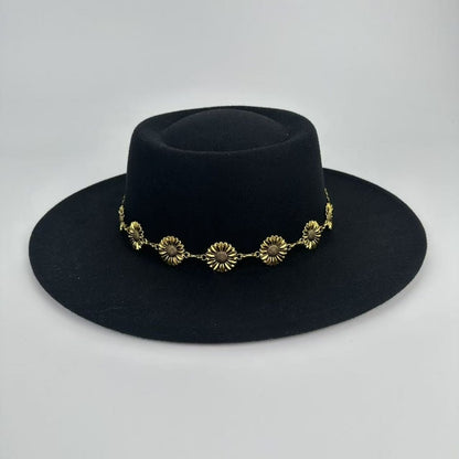 1pc Bohemian-style Unique and Fashionable Felt Hat - Decorated with Exquisite Golden Flower Chain Fedora Hat - Suitable for Daily Street Style, Music Festival Outfits, Bohemian-inspired Looks, Casual Outings and Trendy Season