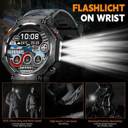 Men's Smartwatch - 1.39inch full touch HD Display, come with long range flashligh & GPS function, 530mAh large battery capacity, Wireless Calls/dial, compass, Music Control, massive sports modes, Zinc Alloy Case, Silicone and