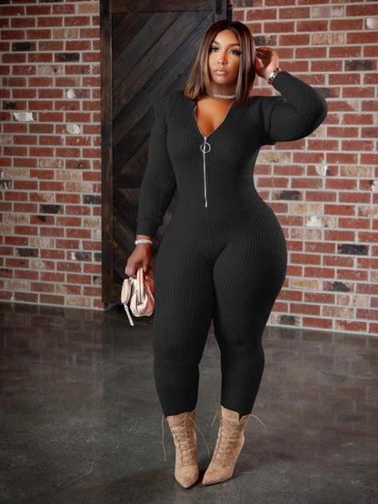 Plus Size - HERTALK Women'S Fashion Jumpsuit with Shoulder Pads for Autumn And Winter