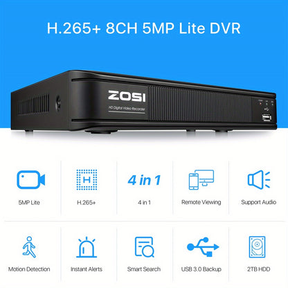 ZOSI 8 x 1080P 1920TVL Surveillance Cameras Indoor Outdoor & 8CH 2MP Security Camera System with AI Human/Vehicle Detection, Person Vehicle Detection, Night Vision, Remote Access, Pre-installed 2TB Hard Drive, Property Protec