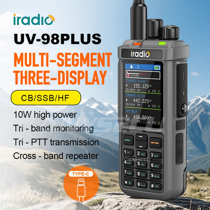 Iradio UV-98PLUS 6 Bands Walkie Talkie 10W High Power Cross Band Repeater Radio, 1024 Canales for Emergency, Outdoor, Security, Emergency Communication, Outdoor Communication, Handheld Radio, Professionalgrade Radio, Highpowe