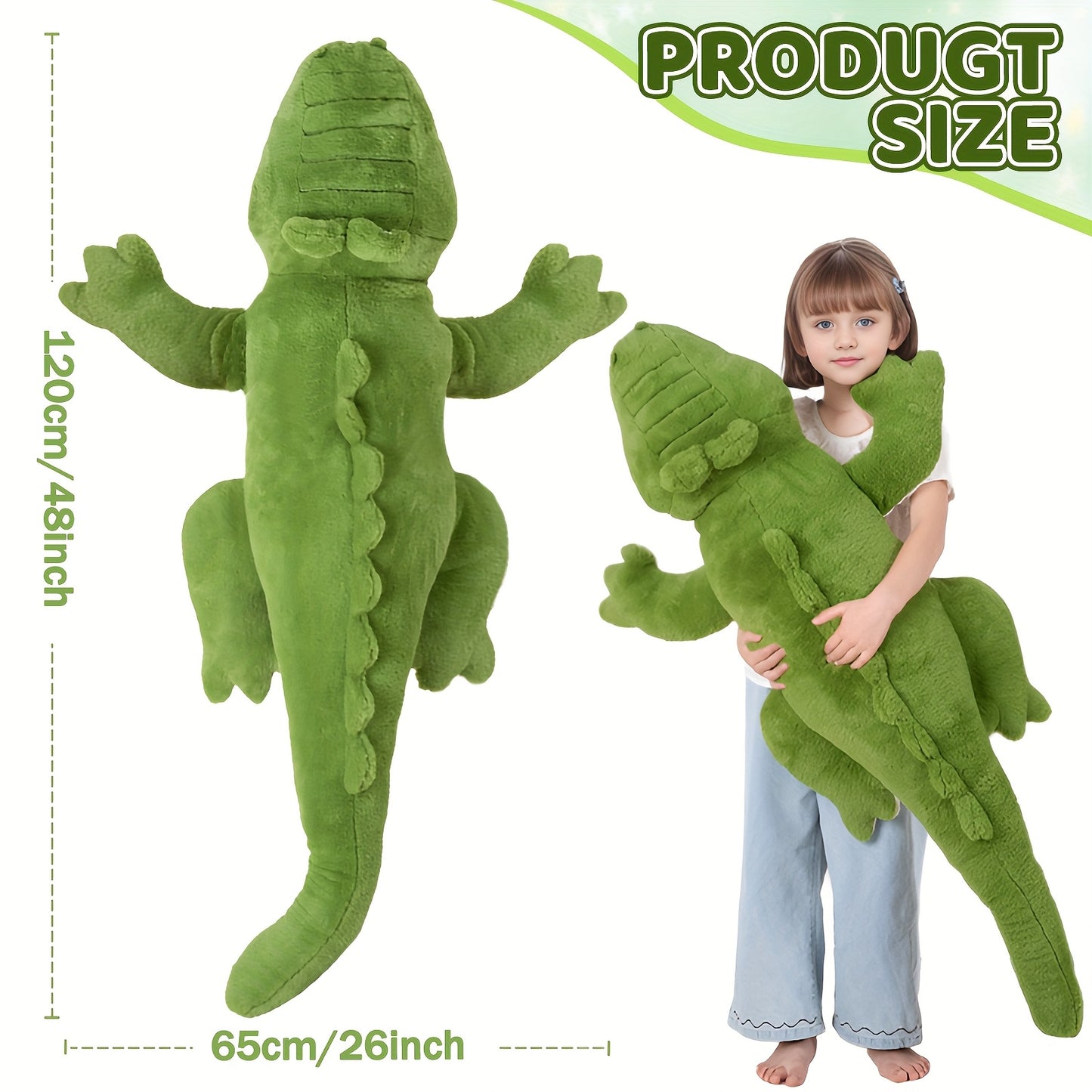 60inch Giant Crocodile Stuffed Animal | Soft Toy Alligator Large Cute Huge Jumbo Big Size Kawaii Fluffy Fat Plushie, Green Knit Fabric, Ideal Gifts for Kids Boys Girls Birthday, Halloween, Christmas, Valentine'S Day.