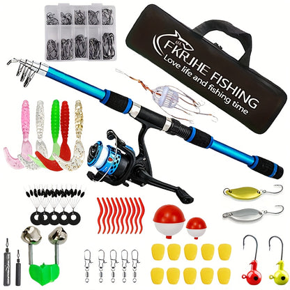 70.87inch Full Fishing Kit with Telescopic Rod, Spinning Reel, Baits, Hooks & Accessories - Red & Black, Medium-Light Power, Ambidextrous, Includes Tackle Box, Line, and Swivels for Freshwater & Saltwater Fishing, Fishing Gea