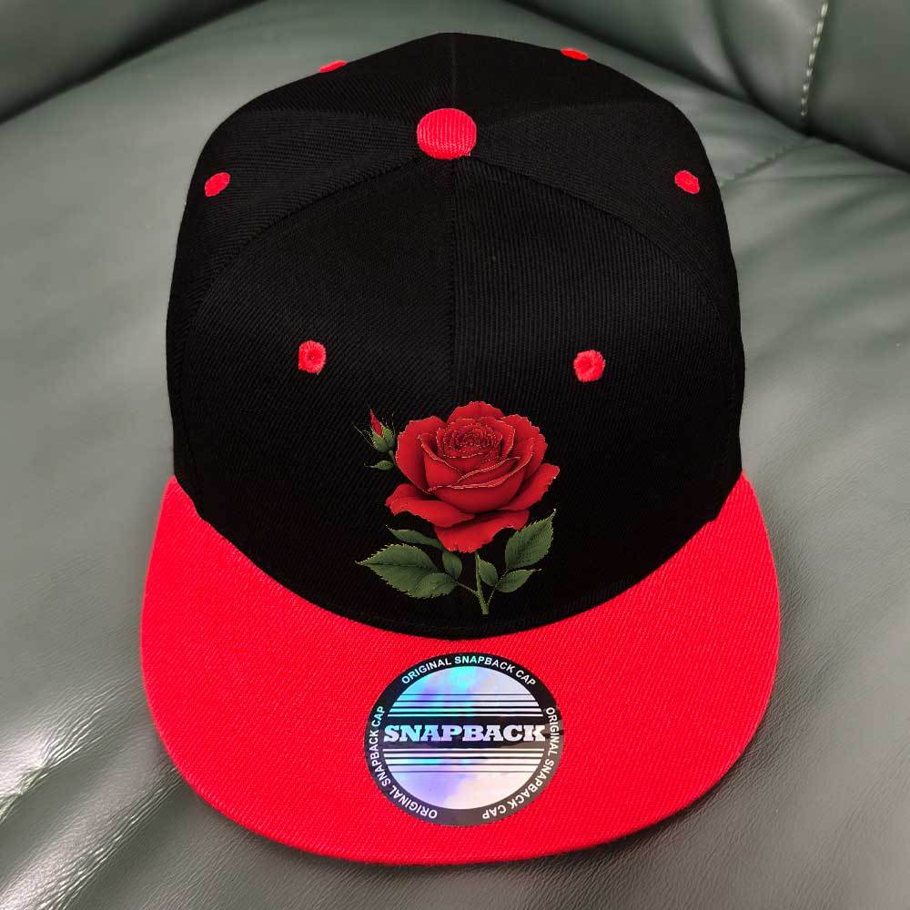 Snapback Baseball Cap with Red Rose Floral - Black & Red Two-Tone Hat, Lightweight Breathable Polyester for Men & Women, Adjustable Closure for Everyday, Sports, Parties, Camping - Ideal Gift for Father's Day, Easter, Ramadan