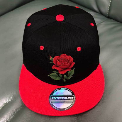 Snapback Baseball Cap with Red Rose Floral - Black & Red Two-Tone Hat, Lightweight Breathable Polyester for Men & Women, Adjustable Closure for Everyday, Sports, Parties, Camping - Ideal Gift for Father's Day, Easter, Ramadan