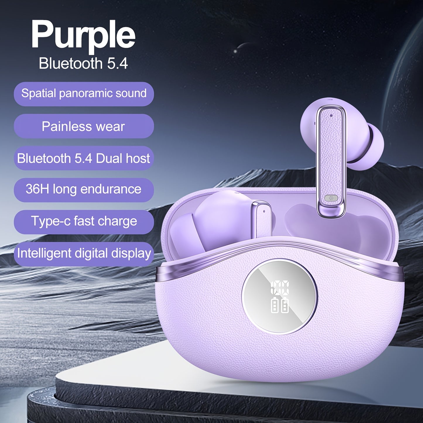 True In-Ear Wireless Headphones, Wireless 5.4, ENC Noise-Cancelling Microphone, Deep Bass, USB-C Charging, Comfortable Design, Clear HIFI Stereo Sound, Long Battery Life, Suitable for Outdoor/Work/Sports, Compatible with All