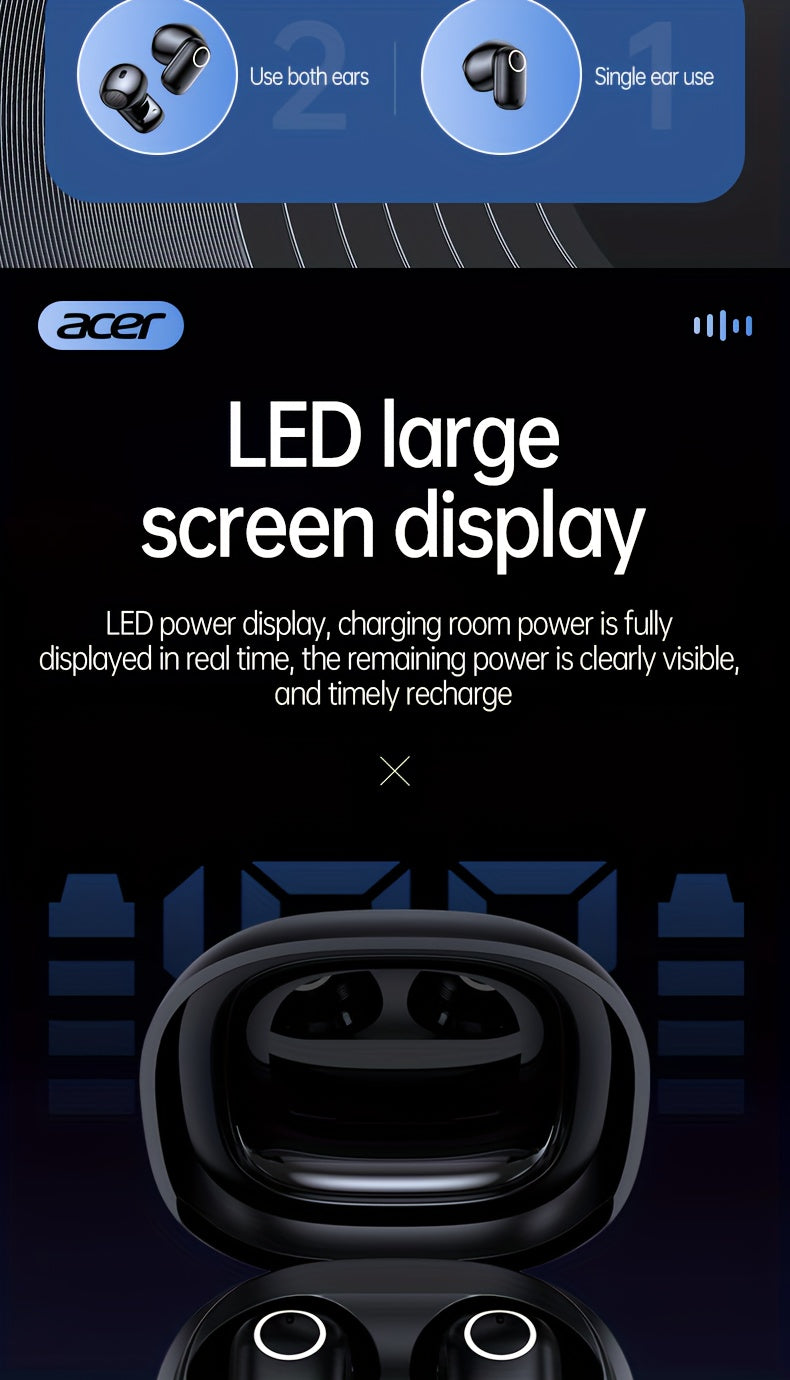 ACER TWS Wireless Earbuds with Deep Noise Reduction - 50h Long Standby, Low Latency, HIFI Stereo Sound, Touch Control, Rechargeable Lithium Battery, Ideal for Running & Sports, Sports Headphones|Ergonomic Design|Durable Plast