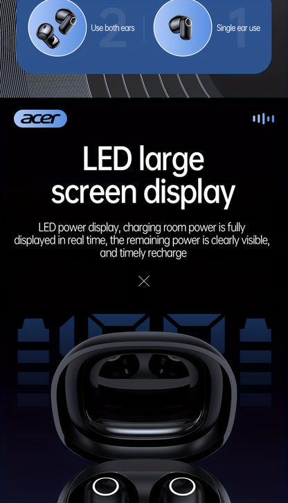 ACER TWS Wireless Earbuds with Deep Noise Reduction - 50h Long Standby, Low Latency, HIFI Stereo Sound, Touch Control, Rechargeable Lithium Battery, Ideal for Running & Sports, Sports Headphones|Ergonomic Design|Durable Plast