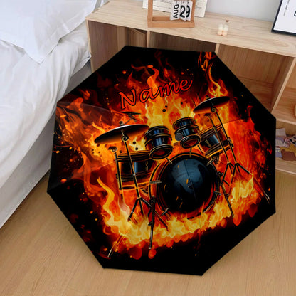 Personalized Drumset in Flames Music-Themed Umbrella with Name/Text - Automatic Open/Close, 8-Rib Durable Design, Compact Folding Umbrella for Drummers, Musicians - Ideal Birthday/Holiday Gift ( Band Style, Black & Golden Dru