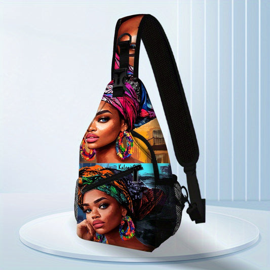 African Woman Print Waist Bag, Crossbody Chest Pouch, Hiking Backpack, Foldable Large Capacity, for Shopping, Work, Casual Travel, Perfect Holiday or Birthday Gif