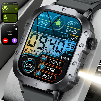 GWENLAND New Smart Watch with 2.01 Large Screen, LED Flashlight, Outdoor Sports Watch, Altimeter, Barometer, 100+ Sports Modes, Multimedia Information Viewing, Weather Checker, Pedometer, Fitness Tracker, Perfect Gift for Fes