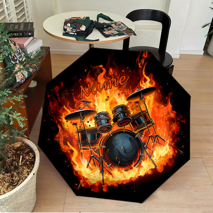 Personalized Drumset in Flames Music-Themed Umbrella with Name/Text - Automatic Open/Close, 8-Rib Durable Design, Compact Folding Umbrella for Drummers, Musicians - Ideal Birthday/Holiday Gift ( Band Style, Black & Golden Dru