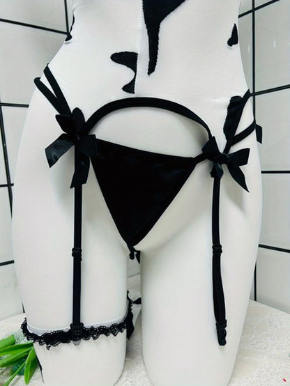 Sexy Sheer Translucent Jumpsuit Suit - Elastic Bodysuit with Matching Shorts & Pantyhose, Headband Bow Suspender Belt - 5pcs Outfit for /, Costumes for halloween, Christmas Parties, Year-Round Wear (Novelty)