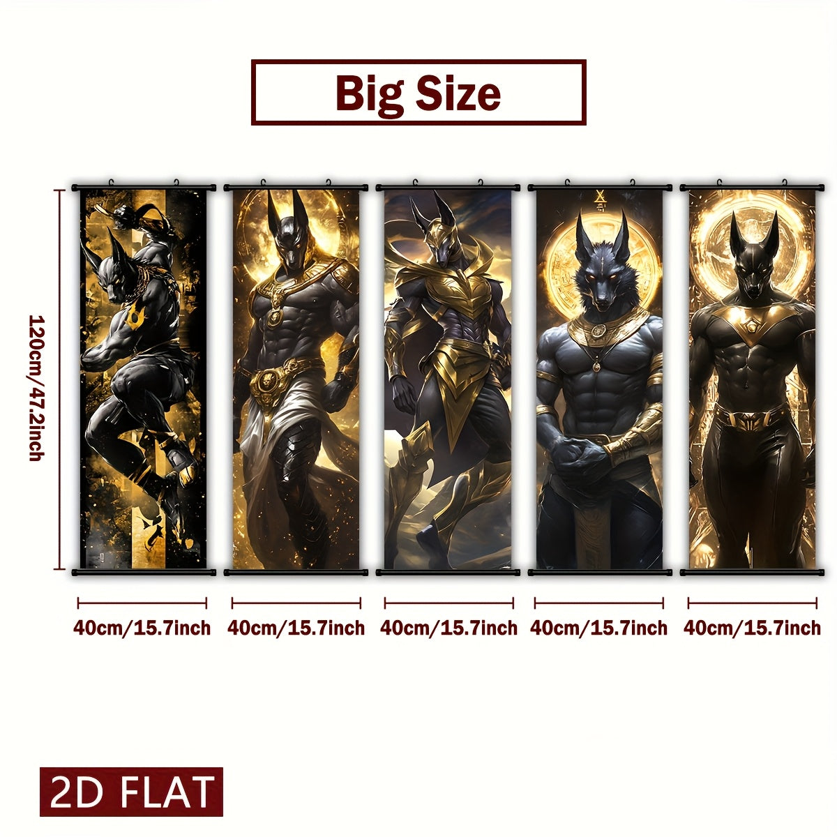 2D/Flat-5pcs Set of Framed Anubis Plastic Hanging Paintings, Retro Canvas Wall Art, Anime Scroll Painting Posters, Modern Home Decoration, Egyptian Theme Poster Pictures, with Plastic Frame Hooks