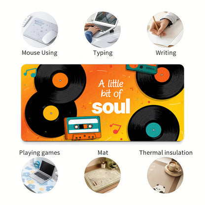 1pc Large Retro Vinyl Record Gaming Mouse Pad & Desk Mat - Soul Music Theme with "A Little Bit of Soul" Text, Vinyl & Cassette Design, Non-Slip Rubber Base, Smooth Surface for PC/Laptop, Ideal Gift for DJs, Musicians, Gamers