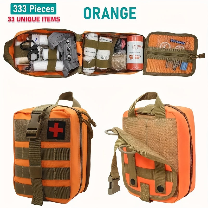333pcs Professional-Grade First Aid Kit, 33 Unique Items for Outdoor Survival - Includes Scissors, Tweezers, Splint, Whistle, And More - Ideal for Hiking, Camping, Hunting, Car, Boat, Travel, And Exploration - Perfect Gift fo
