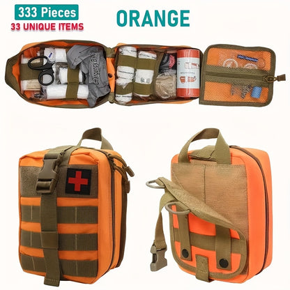 333pcs Professional-Grade First Aid Kit, 33 Unique Items for Outdoor Survival - Includes Scissors, Tweezers, Splint, Whistle, And More - Ideal for Hiking, Camping, Hunting, Car, Boat, Travel, And Exploration - Perfect Gift fo