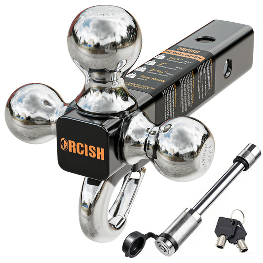 Trailer Hitch Tri-Ball Mount With Hook Contain Secure Self-Lock Latch, Hitch Ball Size 1-7/8", 2" And 2-5/16", Fit 2 Inch Hitch Receiver, Tow Hitch With Double Anti-Theft Pins Locks