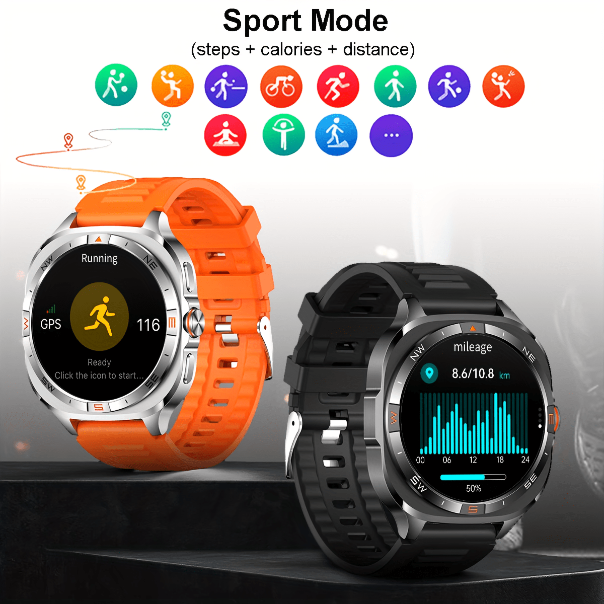 COIUSOR New 1.46-inch GPS Smart Watch, wireless call sync SMS alerts, GPS L1+L5 Dual-Frequency Positioning, Compass, Altitude, Air Pressure, 3D Dly Video Watch Face, 800mAh Large Battery, 100+ sports modes Smartwatch for Fitn