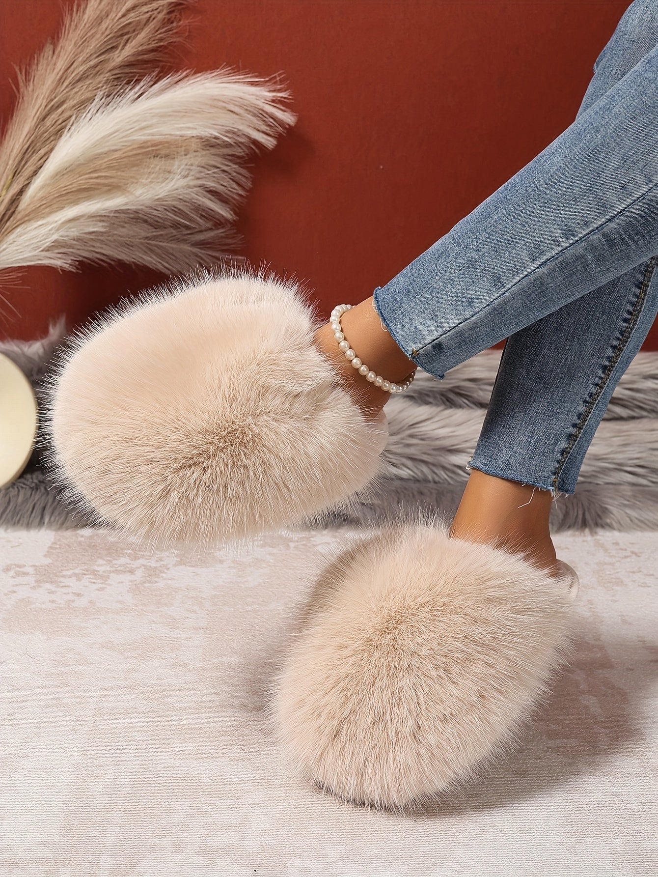 Women'S House Slipper, Indoor Slipper For Women, Slip-on Shoe For Women, Elegant Plush Furry Slippers With Non-slip Rubber Sole, Soft Warm Lining & Cozy Closed-toe Design, Korean Style Slip-on Slippers For Home, Office, Casua