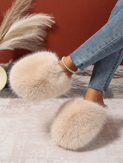 Women'S House Slipper, Indoor Slipper For Women, Slip-on Shoe For Women, Elegant Plush Furry Slippers With Non-slip Rubber Sole, Soft Warm Lining & Cozy Closed-toe Design, Korean Style Slip-on Slippers For Home, Office, Casua
