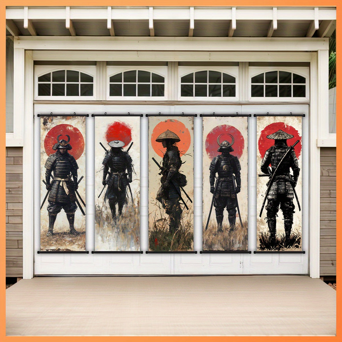5pcs Samurai Sunset Scroll Wall Art Set - Anime-Themed Vertical Canvas Prints, Retro/Classic/Art Deco Hanging Posters for & , Male Warrior Decor for Living Room, Bedroom, Office - Ideal Gift for & History Buffs