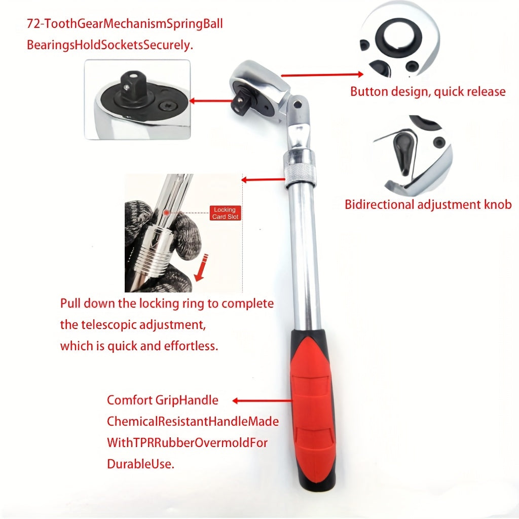 4pcs wheel hub protection hexagonal deep socket/ratchet wrench set, 1/2" drive, metric 17, 19, 21mm wheel guard six-point deep socket, 1/2" oscillating and telescopic ratchet wrench, automotive wheel hub nut tightening tool
