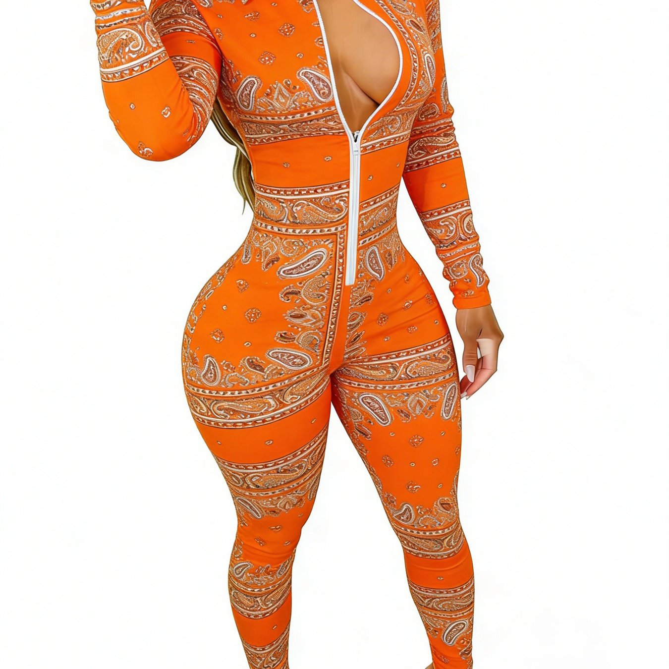 Women'S Long Sleeve Jumpsuit | Stylish Paisley Print, Slim Fit, Perfect for Parties, Dates & Daily Outings, Available in Sizes 2XS to 2XL