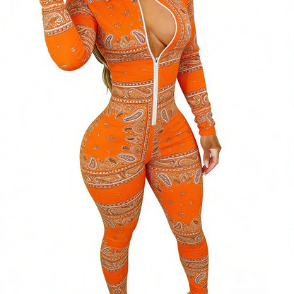 Women'S Long Sleeve Jumpsuit | Stylish Paisley Print, Slim Fit, Perfect for Parties, Dates & Daily Outings, Available in Sizes 2XS to 2XL