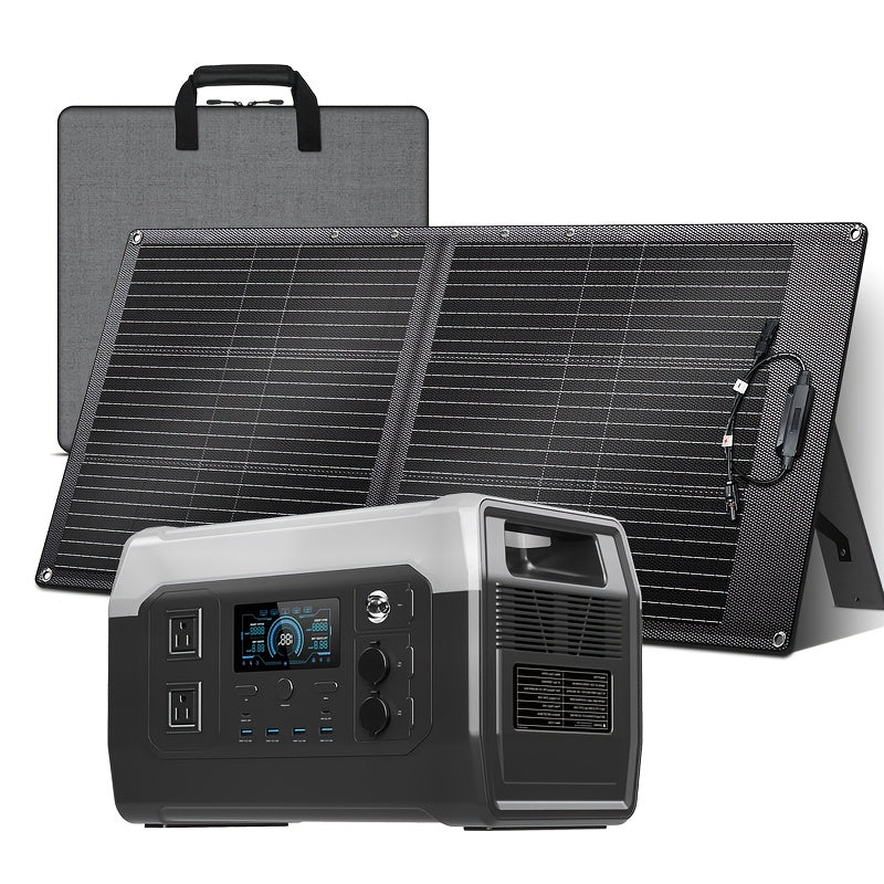10pcs Adapter 100W/200W Solar Panel|1600W 1024Wh Power Station, LiFePO4 Battery UPS, Supports Series/parallel Connection, Widely Used In Solar Home Systems, 110V AC Socket And Multi-output LED Light, Suitable for Family Campi