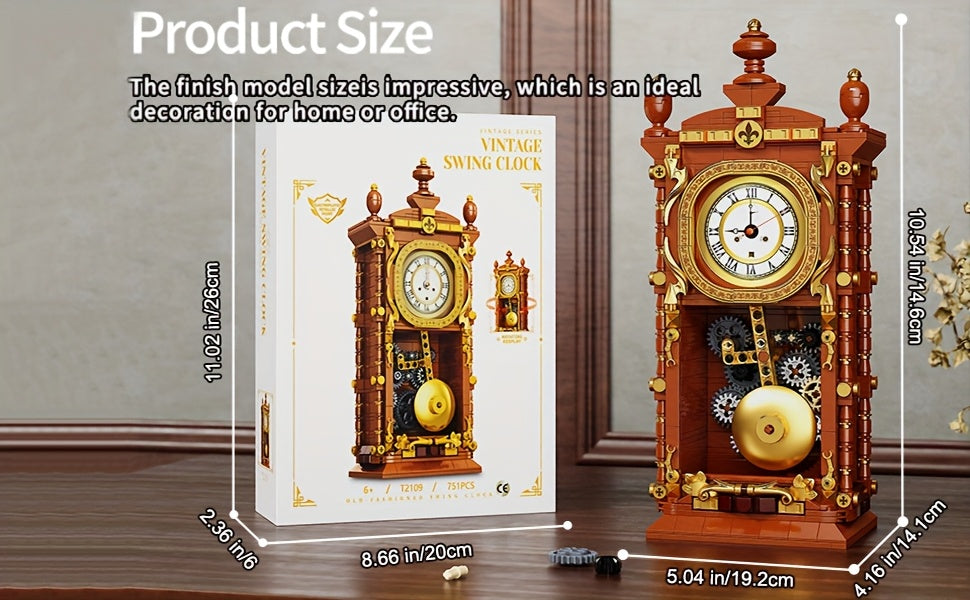 700+pcs Creative Clock Model • Building Blocks Set • Retro Swaying Clock • Alarm Function • Desktop Decor • Gift for Ages 6+