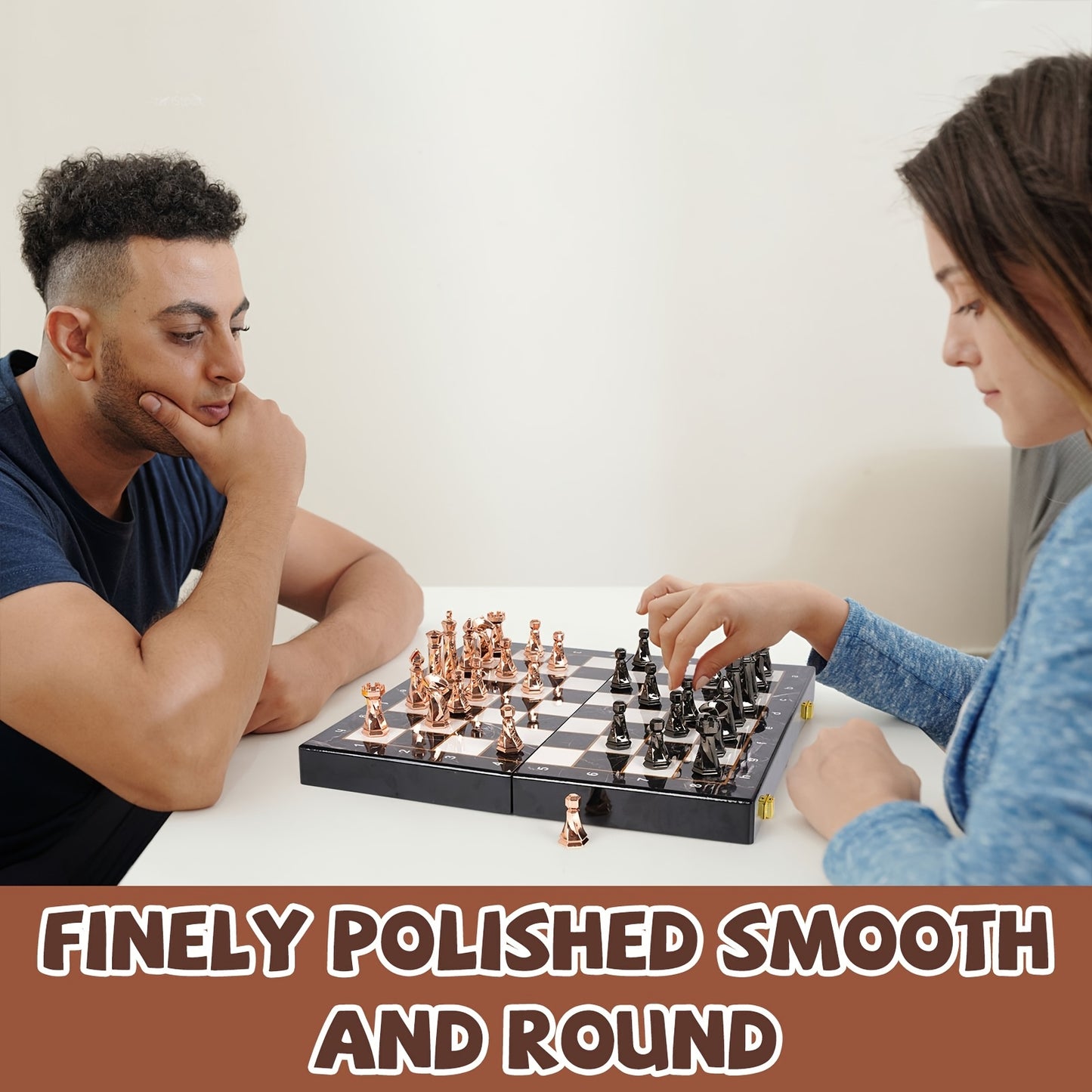 Metal Chess Set for Adults, 15" Wooden Chess Board with Modern Metal Chess Pieces Travel Chess Sets with Metal Chessmen, Collectible Elegant Chess Game, Family Vintage Board Game, Marbled Chess Board