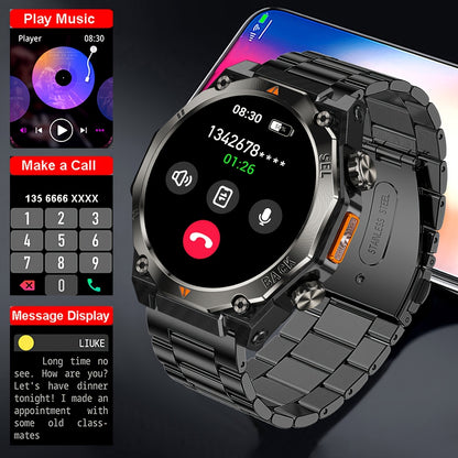 COIUSOR Men'S GPS Smartwatch with Built-in LED Flashlight & Compass, 1.46" AMOLED HD Display, IP68 Waterproof, Battery, 100+ Modes, IP68 Rugged Design, Fitness Tracker