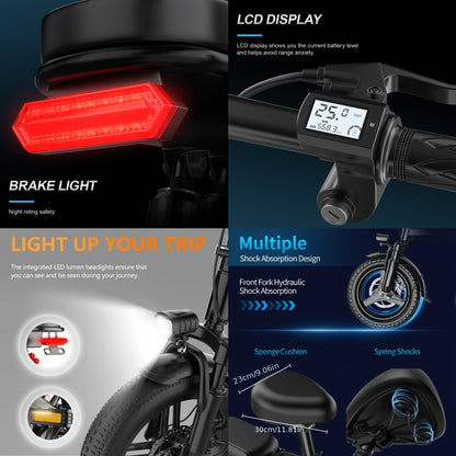 Hisent 740W Folding Electric Bike Is Suitable for Both Adults And Teenagers.14" Tires, 740W Brushless Motor, 48V 6A/10A/15A/17.5A Lithium Battery, Range Of 8-35 Miles, Multiple Shock Absorbers, Alloy Steel Frame, LCD Display