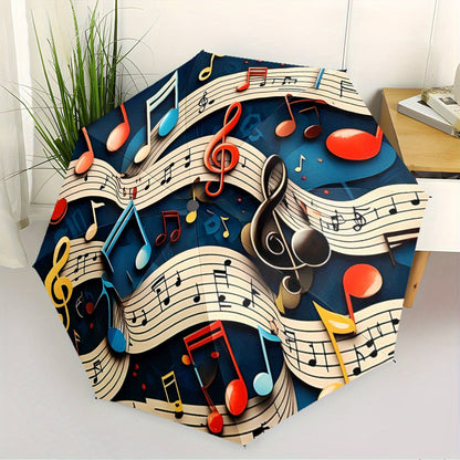 Automatic Folding Umbrella with Vibrant Musical Notes & Staff Lines Design - Portable Collapsible 8-Rib Umbrella for All Seasons, Casual Outdoor Accessory, Perfect Gift for Christmas, Birthdays & Festivals, Festive Accessory,