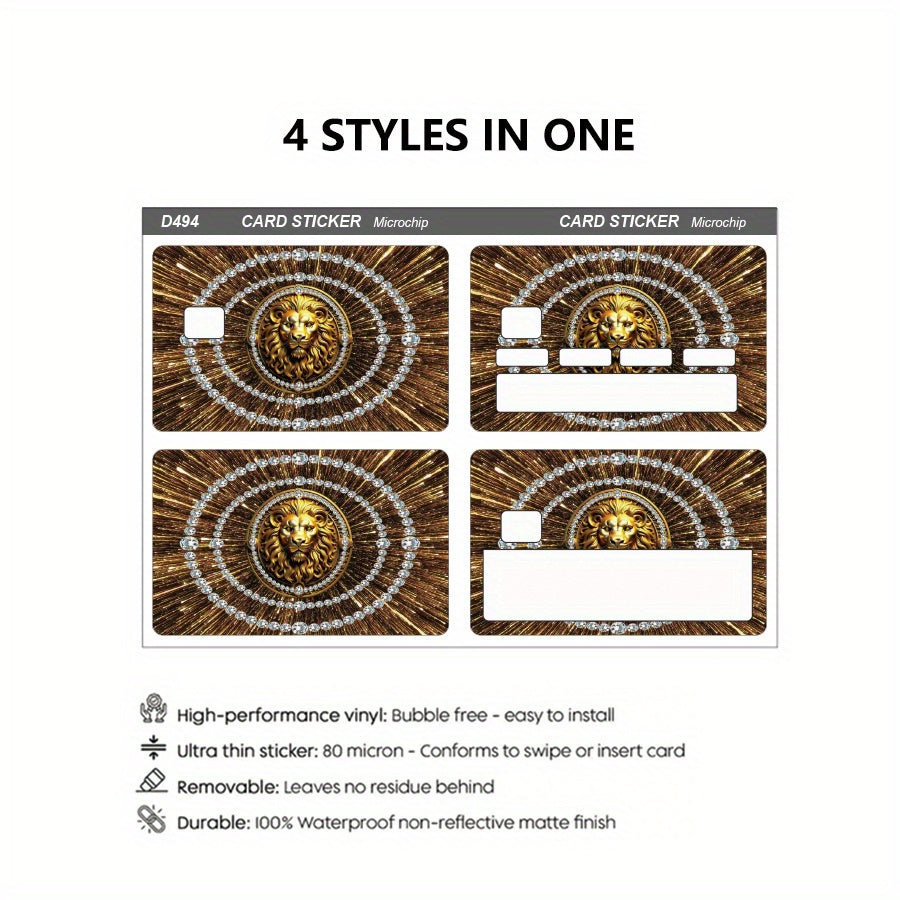 Luxurious Golden Lion Head Pattern Stickers, Including 4 Unique Designs, Durable Privacy Stickers Made of PVC Material, Suitable for Credit Cards, Transit Passes, Debit Cards, Keys, and More Uses, Protects Bank Cards, Perfect