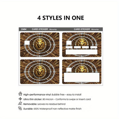 Luxurious Golden Lion Head Pattern Stickers, Including 4 Unique Designs, Durable Privacy Stickers Made of PVC Material, Suitable for Credit Cards, Transit Passes, Debit Cards, Keys, and More Uses, Protects Bank Cards, Perfect