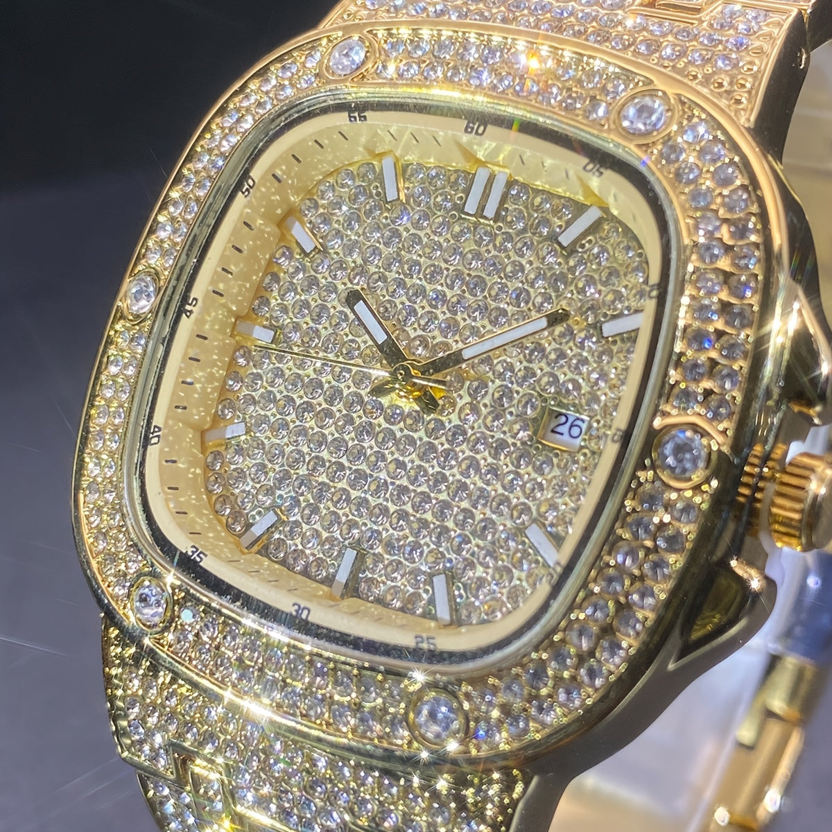Latest Chilled Men'S Watch With Street Style Water Drill Hip-hop Square Watch For Women With Luminous Scale For Couples, Jewelry Accessories.