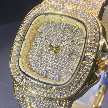 Latest Chilled Men'S Watch With Street Style Water Drill Hip-hop Square Watch For Women With Luminous Scale For Couples, Jewelry Accessories.