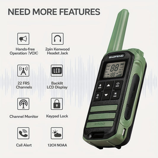 BAOFENG FR-22A FRS Two-Way Radio for Adults - Long Range, USB-C Charging, Rechargeable, NOAA, Flashlight, 1.5-3km Range, 36V Operating Voltage, ABS Material, Business Frequency, Outdoor Communication, Sleek Design, Durable Co