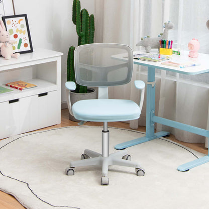 COSTWAY Kids Adjustable Height Desk Chair with Ergonomic Y-Shaped Back Support, 360° Swivel & 5-Wheel Mobility, Heavy-Duty 330 lbs Capacity, Mesh & Cushioned Seat with Armrests - Heavy-Duty Plastic Construction, Easy Assembl