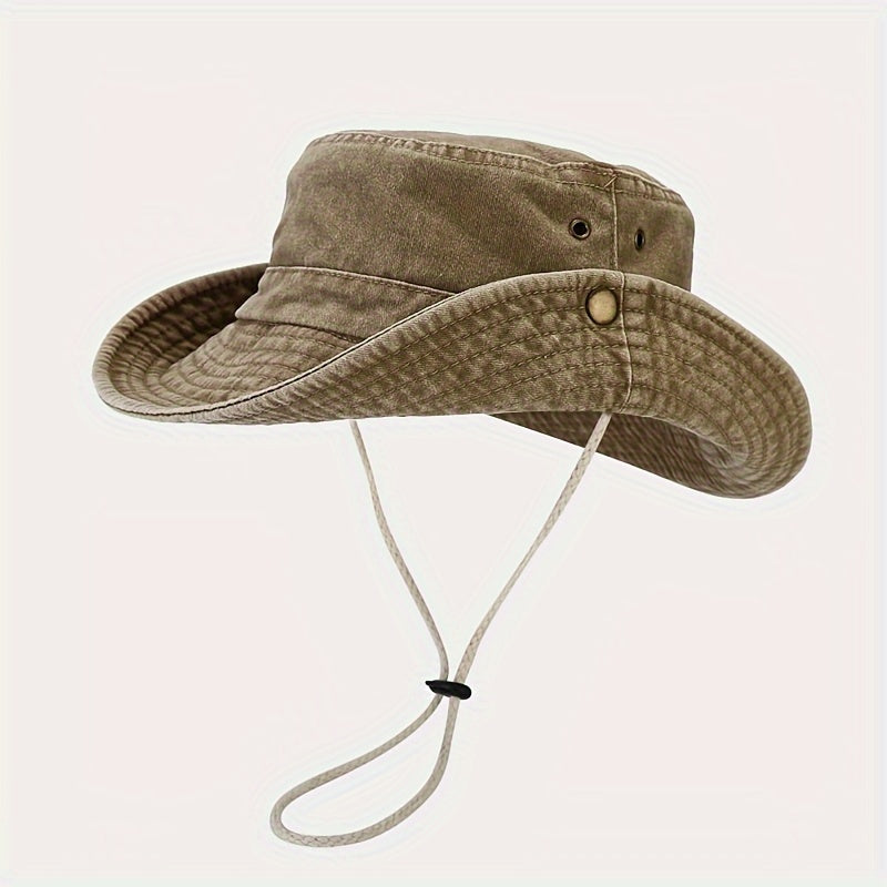 1pc Splicing Wide-brimmed Washed-out Outdoor Sports Mountaineering Fishing Hat for Men And Women, for Travel In Spring And Summer Season
