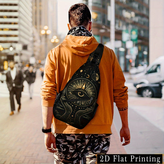 Vintage Bright Eye Print Fashionable Chest Bag, Simple Shoulder Crossbody Bag with Adjustable Strap, Casual Motorcycle Bag, Multifunctional Crossbody Bag Suitable for Outdoor Sports Like Hiking, Running, Cycling, And Travelin